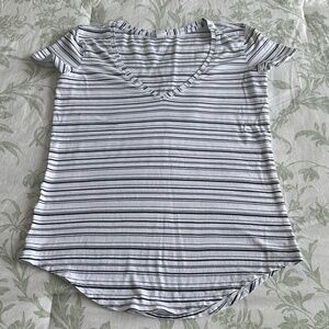 Lululemon Love Tee V Cut Back Stripe White Black